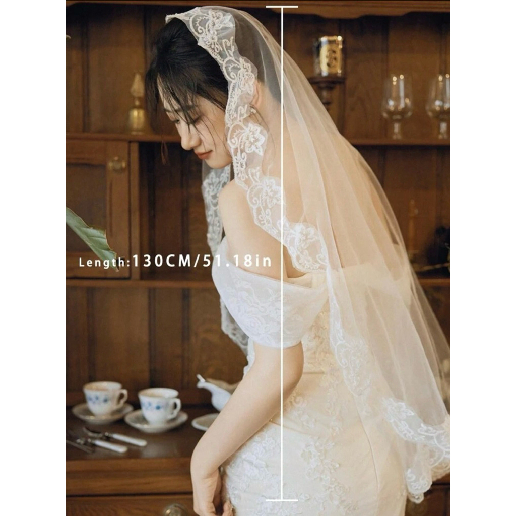 ผ้าคลุมผมเจ้าสาว ชายปักดอกไม้ #125 พร้อมส่งจากกรุงเทพ
