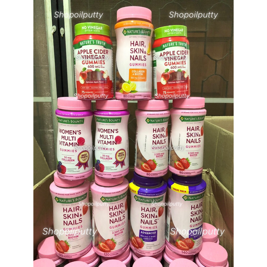 (พร้อมส่ง) ของแท้💯Nature’s Bounty Hair, Skin & Nails วิตามินบำรุงผมที่เป็นเยลลี่รสสตอเบอรี่/ส้มจากอเมริกา🇺🇸