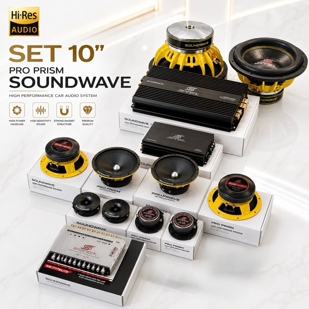 ชุดเครื่องเสียงรถยนต์ 10นิ้ว SET 10นิ้ว PRO Prism SOUNDWAVE HIEND เครื่องเสียงรถยนต์ , เครื่องเสียงรถ , เพาเวอร์แอมป์