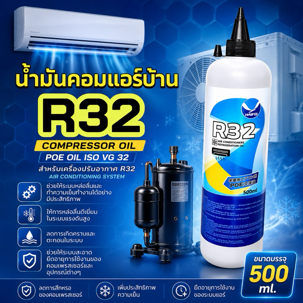 น้ำมันคอมแอร์บ้าน R32 ขนาด 500ml. [118-2]