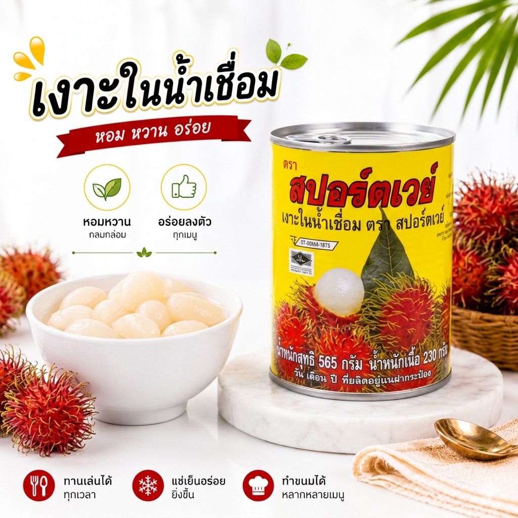 [6 กระป๋อง] เงาะ สปอร์ตเวย์ เงาะในน้ำเชื่อม ลูกใหญ่