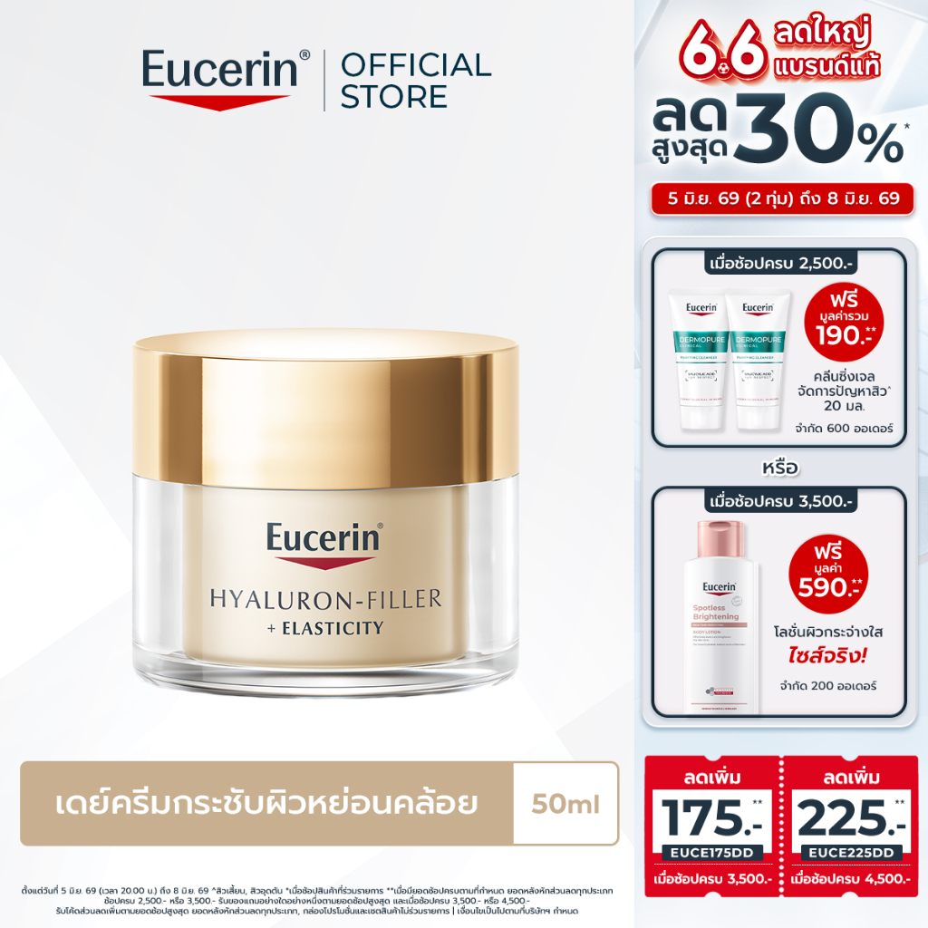 Eucerin HYALURON-FILLER + ELASTICITY THIAMIDOL DAY CREAM SPF30 50 ML ยูเซอริน ไฮยาลูรอน เดย์ครีมลดเล