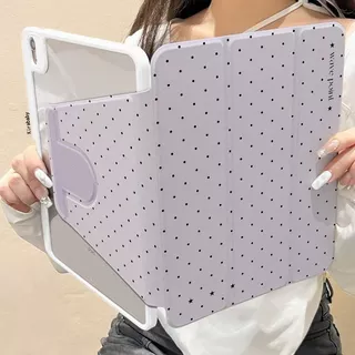 รุ่นใหม่ปี2026 iPad Case，Purple Dot หมุนได้ 720 องศา ขาตั้งพับสามชั้น รองรับ iPad Air 6/5/4/Pro 11 นิ้ว รุ่นที่ 7/8/9