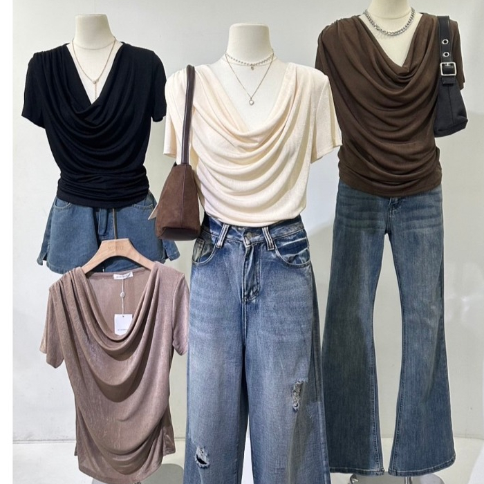 M2067 เสื้อดีไซน์คอถ่วงสุดพรีเมียม ความเรียบง่ายที่ลงตัว