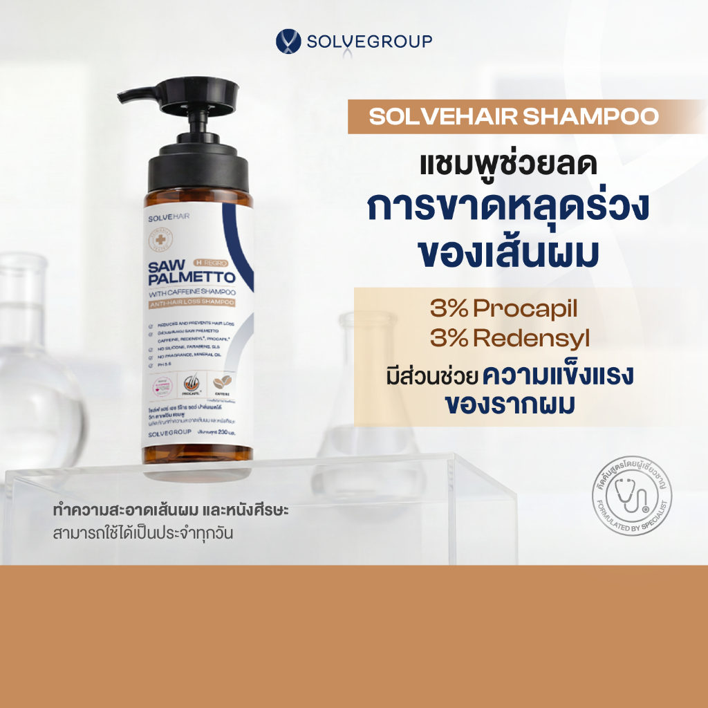 SOLVEHAIR SAW PALMETTO with caffeine Shampoo แชมพูสู้ผมร่วง ลดผมร่วงพันธุกรรม