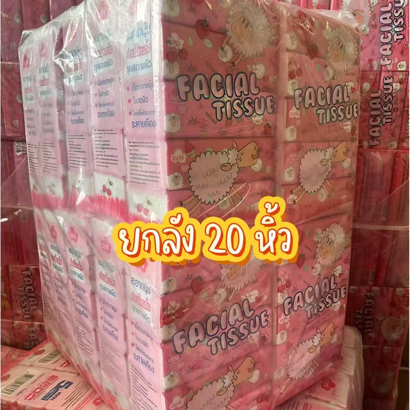 ทิชชู่เช็ดหน้า ทิชชู่ยกลัง 20 หิ้ว หิ้วละ5ห่อ 240แผ่น หนา3ชั้น  หนานุ่ม Tissue CUTE