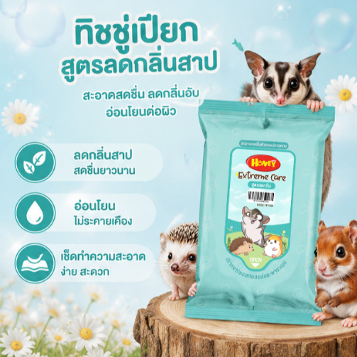 ทิชชู่เปียกสำหรับสัตว์เลี้ยง ไม่มีแอลกอฮอล์ ปลอดภัยต่อผิว