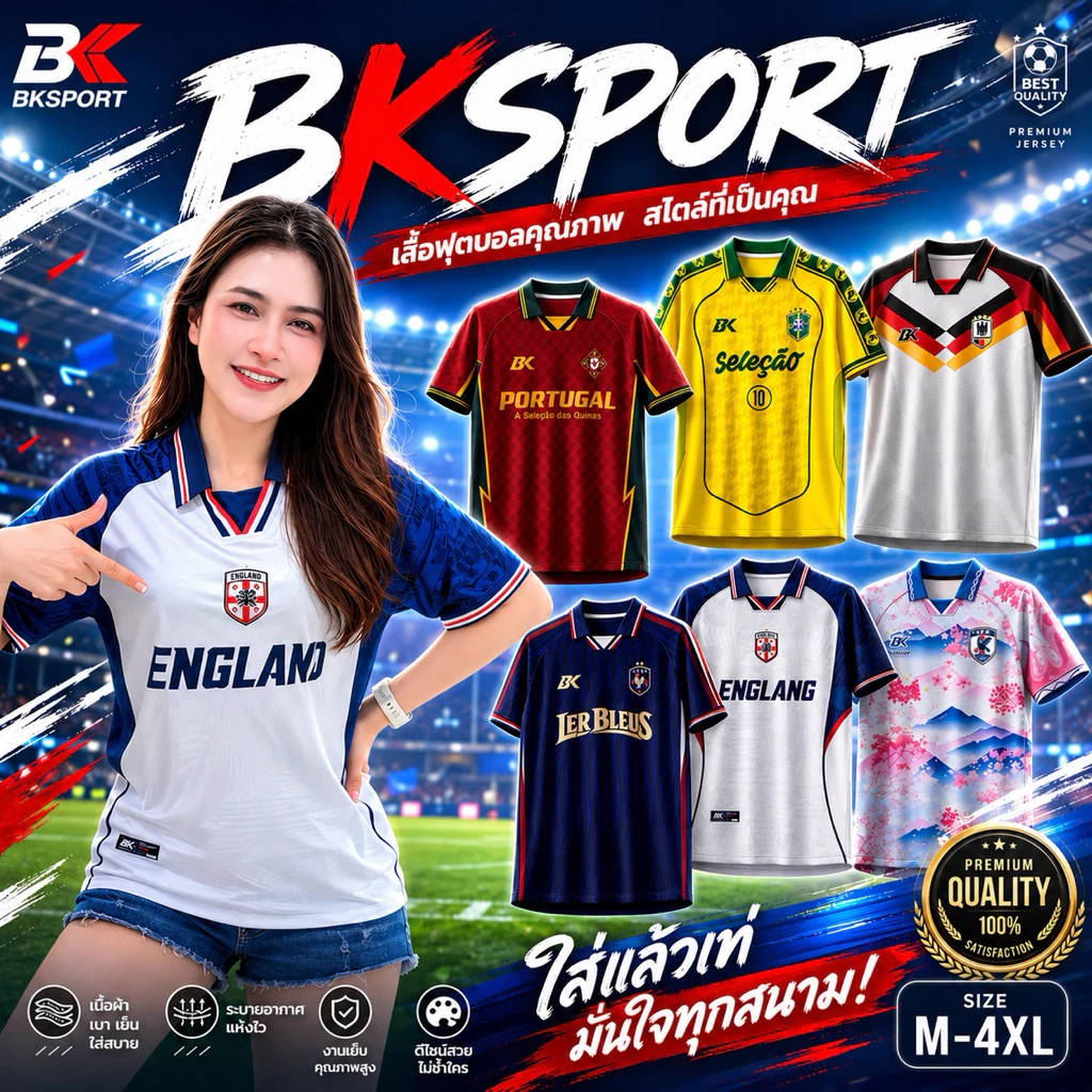 BKSPORT เสื้อกีฬาฟุตบอล คอปก อก 38-52 นิ้ว ชาย-หญิง