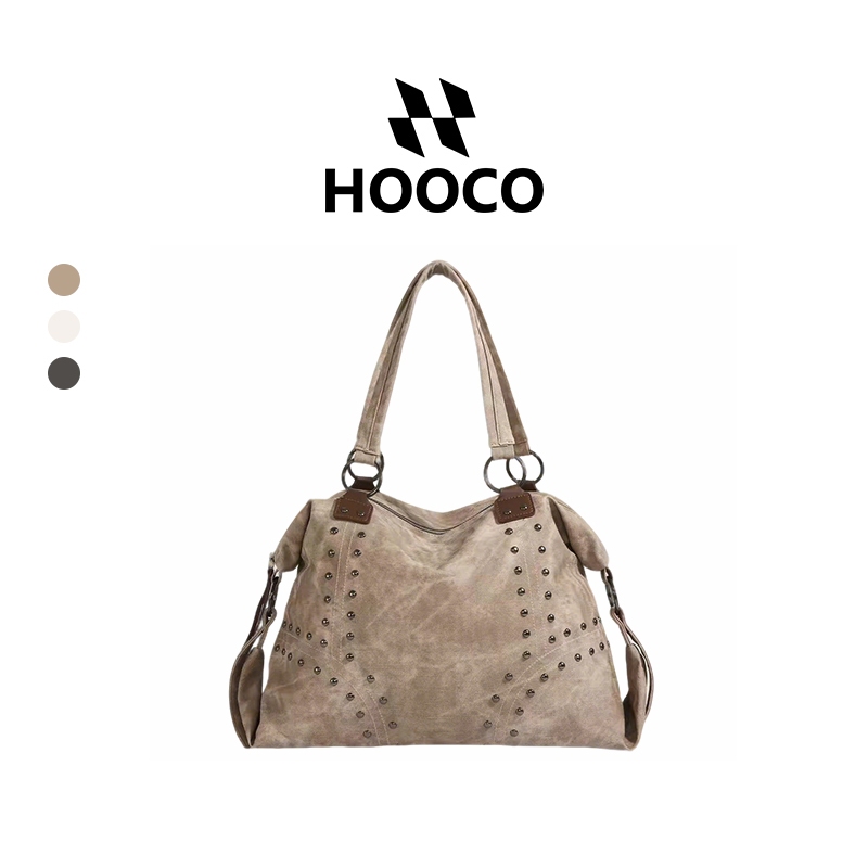 HOOCO กระเป๋าโท้ตแฟชั่น สำหรับสตรี ดีไซน์ลายตะปู ทรงสวยเป็นเอกลักษณ์ ความจุใหญ่พิเศษ พร้อมส่งจากกทม