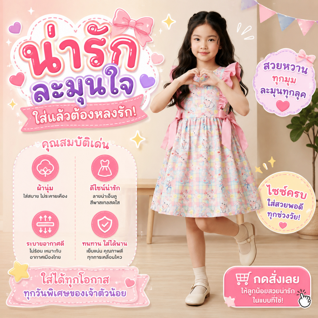 funny kids  ชุดเด็กผู้หญิง เดรสเด็กผู้หญิง แขนกุดแต่งระบาย มีเชือกผูกเอว2ข้าง อายุ 4-10ปี พร้อมส่ง MF690011