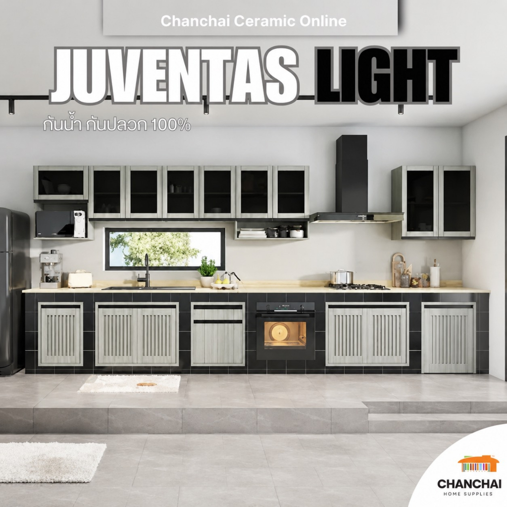 [ จัดส่งฟรี🔥] Jupiter Kitchen รุ่น JUVENTAS LIGHT สีเทา บานซิงค์ ลิ้นชัก ตู้แขวน ชุดครัว กันน้ำ กันป