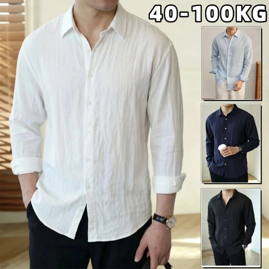 💖40-100KG💖 เสื้อเชิ้ตผู้ชาย เสื้อเชิ้ตแขนยาว ผ้าลินินนุ่ม ระบายอากาศได้ดี สไตล์คลาสสิค มีหลายสี