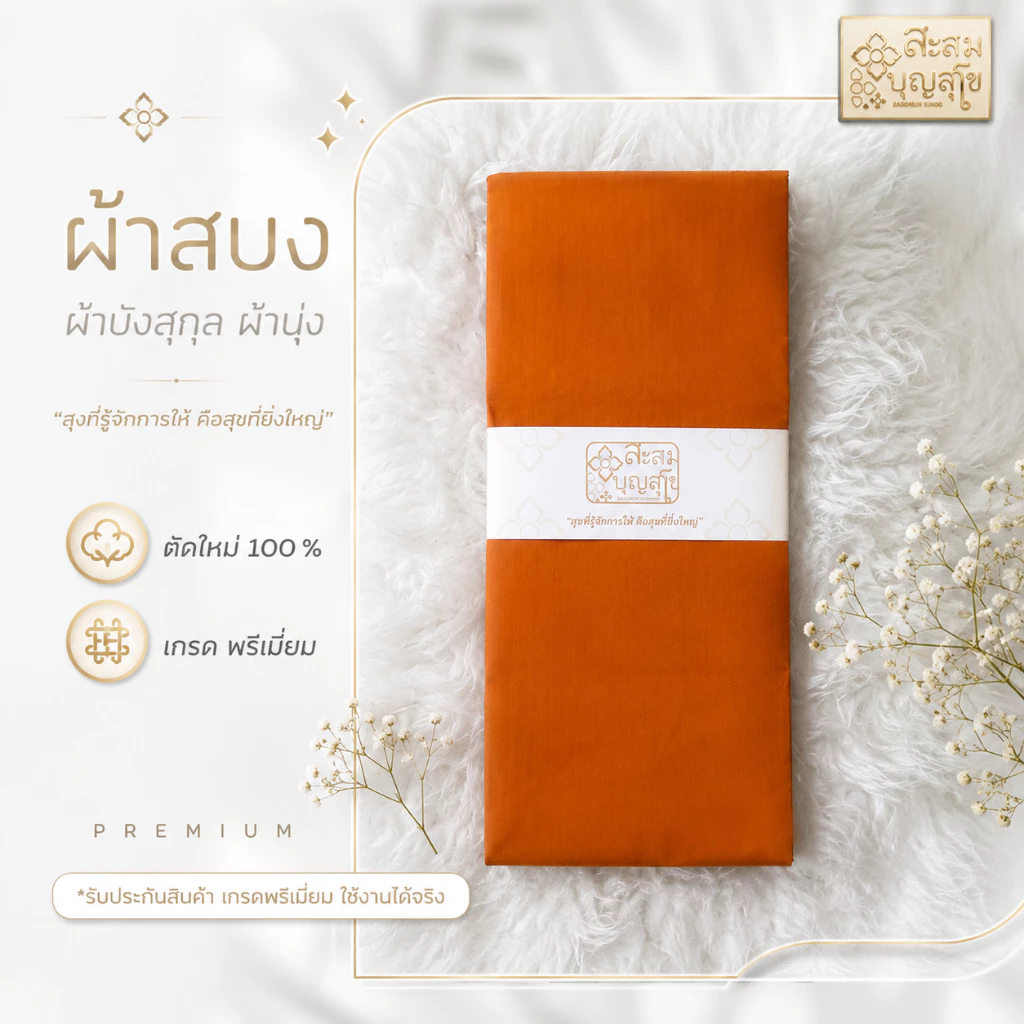 🏍️มีส่งทันที ผ้าสบง พรีเมี่ยม ผ้าบังสกุล (เนื้อโทเร ใชงานได้จริง ตัดใหม่ 100%) ถวายพระสงฆ์ - ร้านสะสมบุญ สุโข