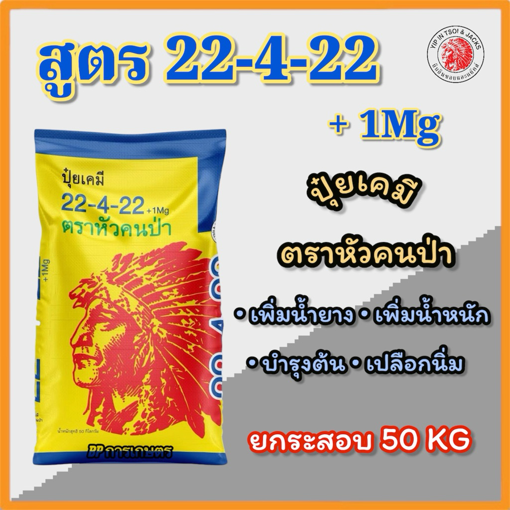 (ยกกระสอบ 50 kg) ปุ๋ยเคมี สูตร 22-4-22+Mg หัวคนป่า ปุ๋ยเคมี ปุ๋ยทางดิน ตราหัวคนป่า