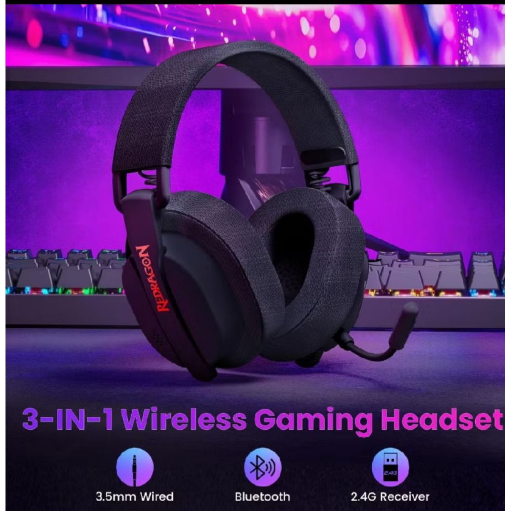 Redragon H888 Tri-Mode Wireless Gaming Headset หูฟังเกมมิ่งไร้สาย 3-in-1 (2.4G/Bluetooth/3.5mm) 7.1 