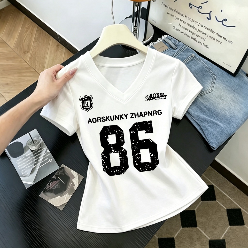 เสื้อคอวีสไตล์เกาหลีใหม่ มีไซส์ M-3XL ดีไซน์ลายหมายเลข จัดส่งจากกรุงเทพฯ