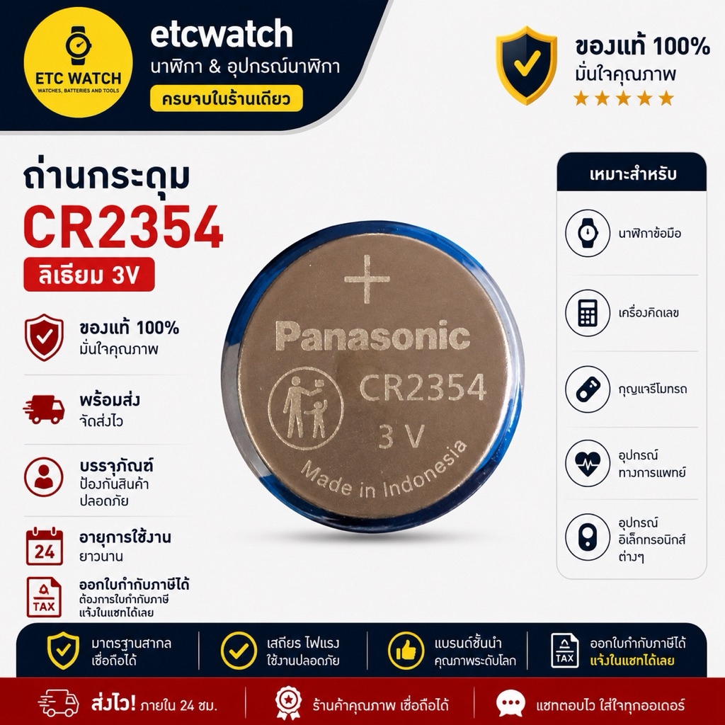พร้อมส่ง> ถ่านกระดุม Panasonic CR2354 แบบ 1 ก้อน หรือ 1 แผง 5 ก้อน หมดอายุ 12/2034