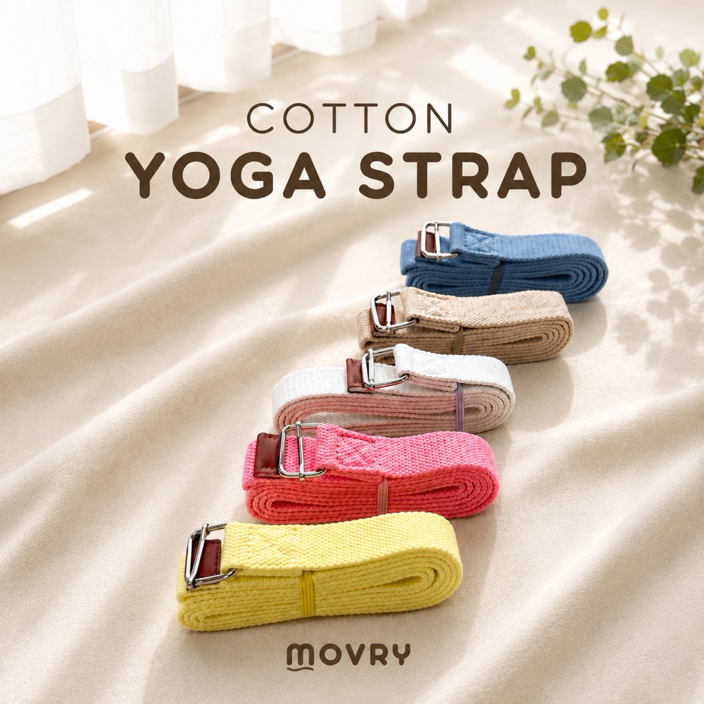movry - เชือกโยคะ เข็มขัดโยคะ คอตตอน นุ่มไม่เจ็บมือ ปรับสายได้ Yoga Strap