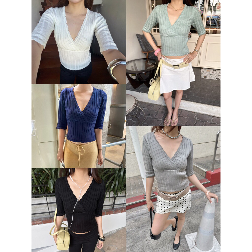 ✨Pre-ขาว) AJENMADE | MONE’ Knit Top เสื้อไหมพรมแขนสั้นไขว้อก