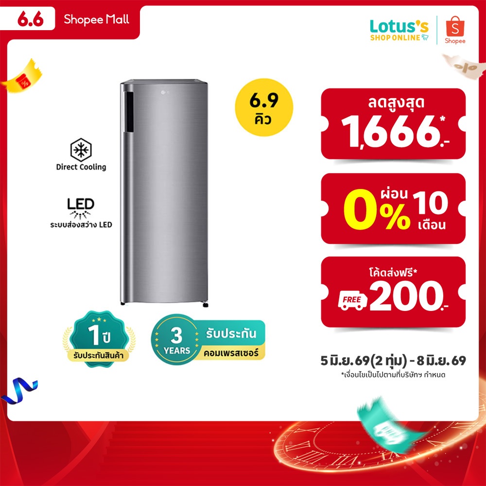 แอลจี ตู้เย็น 1 ประตู รุ่น GN-Y331SLS ขนาด 6.9 คิว สีเงิน