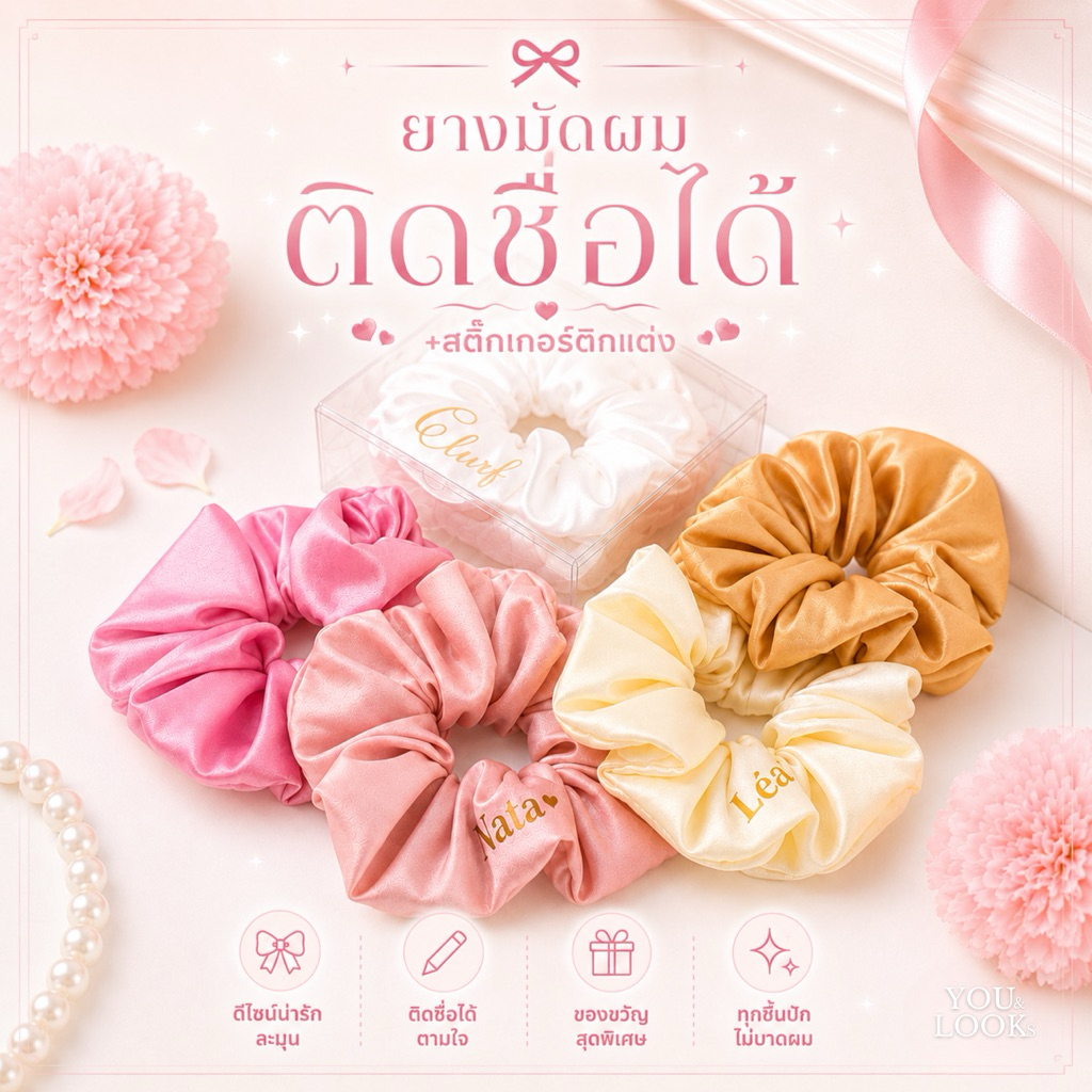 (เตรียมสินค้า 1-2วัน) ยางมัดผมสกรีนชื่อ  Scrunchies  |  เลือกฟอนต์-สีฟอนต์ได้  บรรจุกล่อง ฟรีการ์ด !!