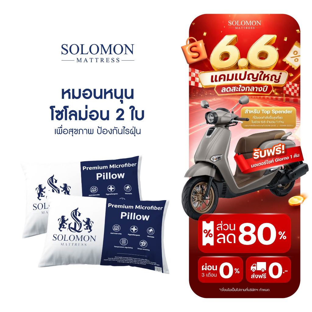 SOLOMON หมอนหนุนสุขภาพ ป้องกันไรฝุ่น 2 ใบ