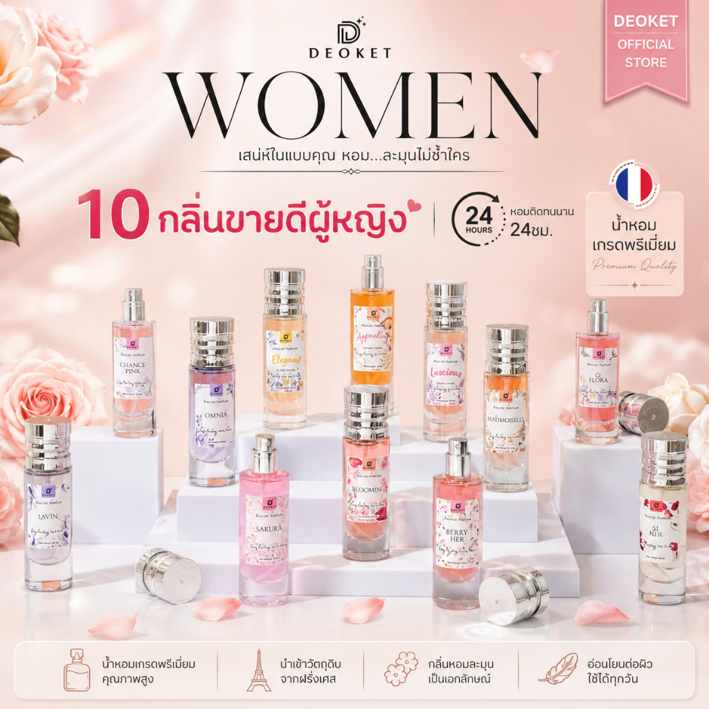 10 กลิ่นผู้หญิงขายดี หอมติดทนนาน24ชม. ขนาด 35 ml.