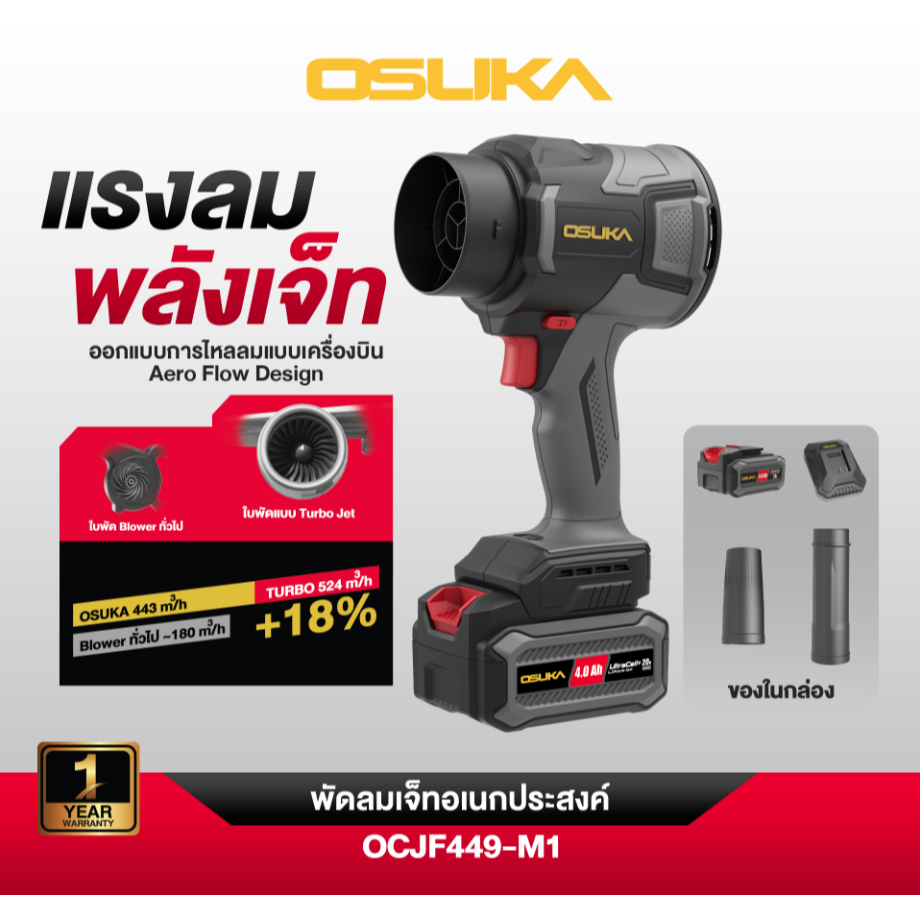 OSUKA พัดลมเจ็ทอเนกประสงค์ 20v แรงลมสูง 570 (m³/h) รุ่น OCJF449-M1 สินค้ารับประกัน1ปี
