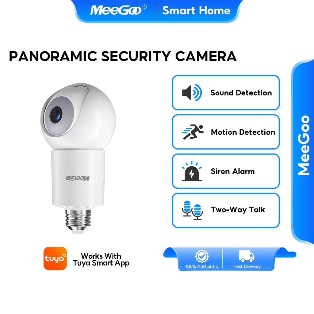 MeeGoo กล้องวงจรปิด กล้องหลอดไฟ WIFI 2.4Ghz ไร้สาย 4MP หมุนได้ 360 ° ใช้กับTuya Smart / Smart Life