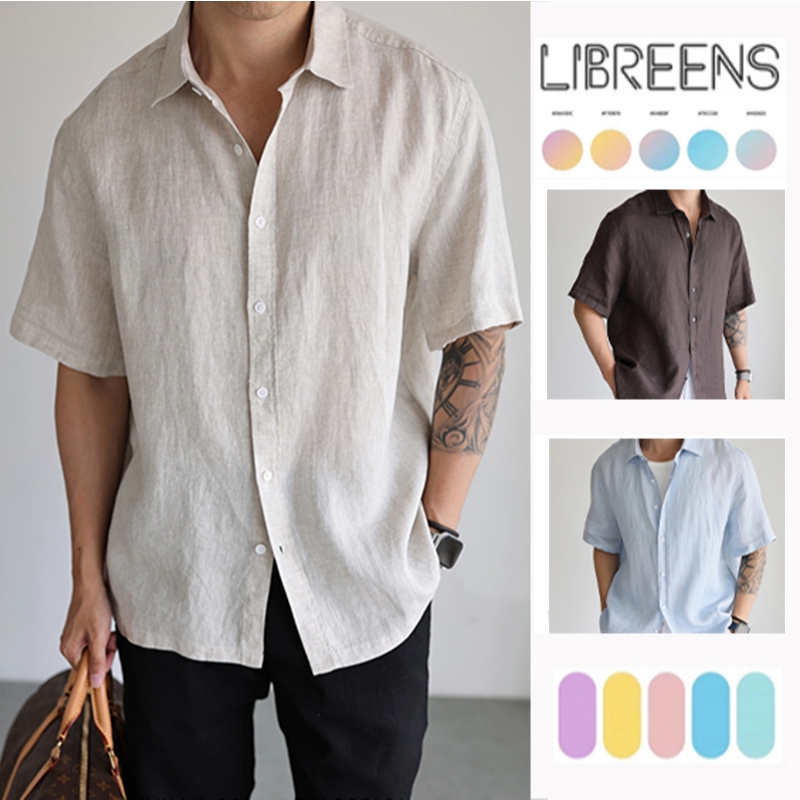 เสื้อเชิ้ตลินินผู้ชาย แบบหลวม ระบายอากาศดี สไตล์คาสชวล มีหลายสี สำหรับไปทำงานและพักผ่อน