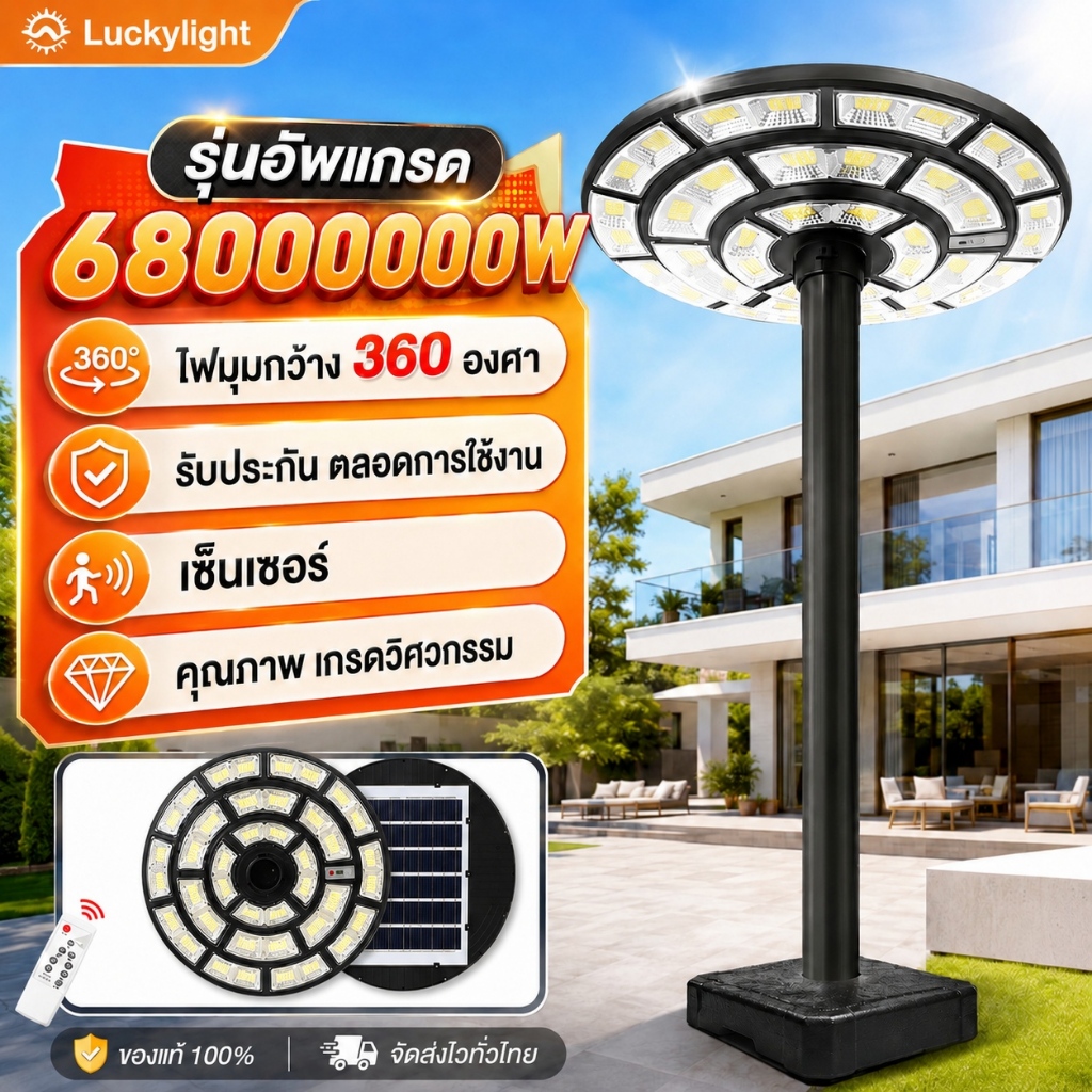 luckylight ไฟโซล่าเซลล์ UFOไฟถนน Solar Light ไฟถนนยูเอฟโอ 60,000,000W ไฟถนนLED โซล่าเซลล์ ไฟแสงอาทิตย์ แสงสีขาว โคมไฟถนน