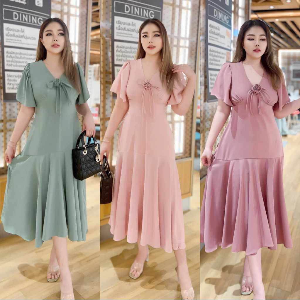 🌸Recommend🌸เดรสยาวหางปลาผ้ามาเบลล่างานเกรดIGอกแต่งดอกไม้สีพาสเทลหวานละมุนน่ารัก Floradress mermaid #Maisie shop
