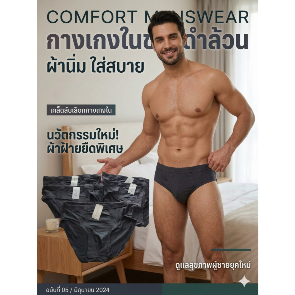 ดำล้วน Bradini 3166 M-4XL กางเกงในชาย ผ้านิ่ม ใส่สบาย ขอบไม่เจ็บ ขอบพับ ผ้านิ่มใส่สบาย ไม่ร้อน ไม่อับ ซับเหงื่อดี ไม่คัน