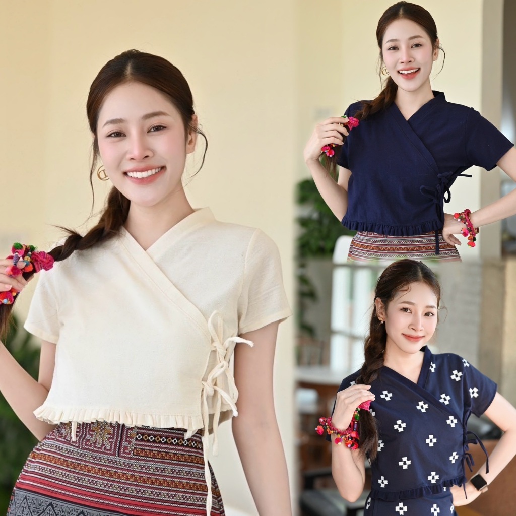 เสื้อพื้นเมืองล้านนาผูกข้างระบายชายน่ารักๆ