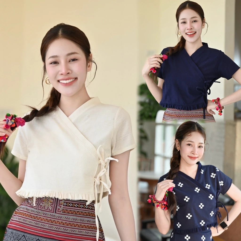 เสื้อพื้นเมืองล้านนาผูกข้างระบายชายน่ารักๆ