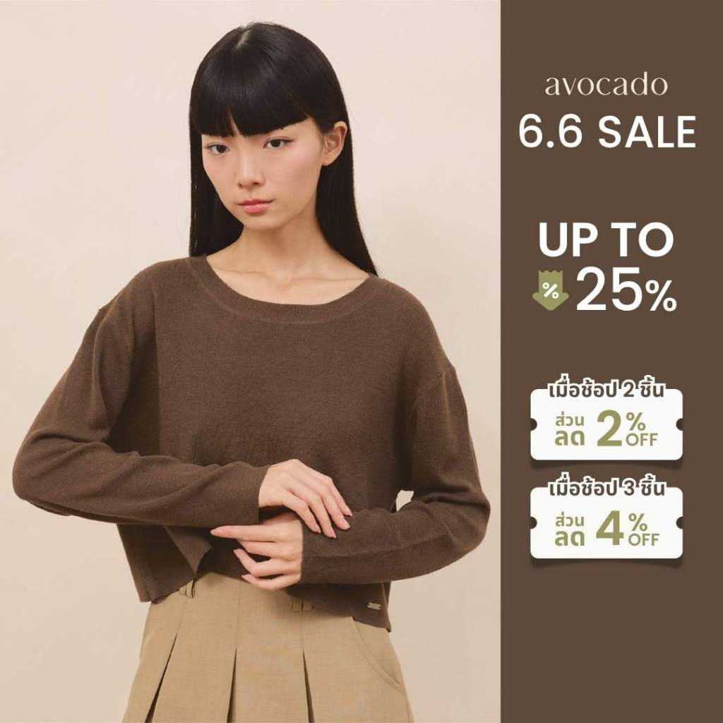 avocado - Jammy tops เสื้อแขนยาวคอปาดทรงครอป บางเบา ใส่สบาย มี 8 สี