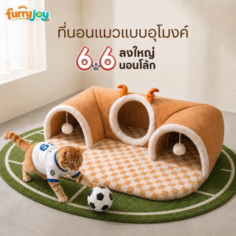 [FurryJoy]อุโมงค์แมว 2in1 แบบ 3 ทาง ที่นอนสัตว์เลี้ยง ของเล่นแมว มีลูกบอล หนานุ่ม อบอุ่น สำหรับแมว