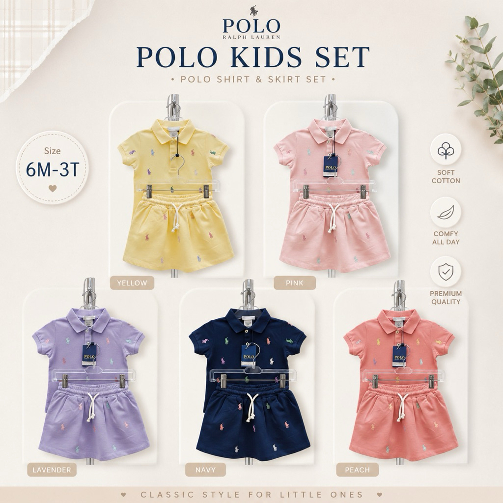 𝐏𝐎𝐋𝐎 𝐑𝐚𝐥𝐩𝐡 𝐋𝐚𝐮𝐫𝐞𝐧 เซ็ท 2 ชิ้น(เสื้อ+กระโปรงกางเกง) ^เนื้อผ้า 𝗣𝗼𝗹𝗼 𝗰𝗼𝘁𝘁𝗼𝗻^