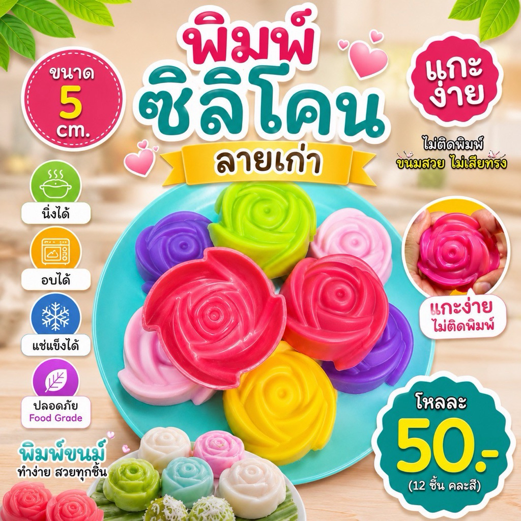 พิมพ์ซิลิโคน พิมพ์วุ้น พิมพ์ขนม ขนาด 5 cm.