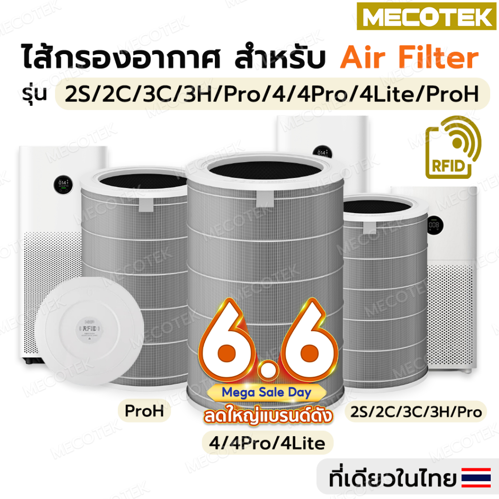 โปร6•6🎁สีเทาhepa H13(มี RFID)สำหรับ Xiaomi Mi Air Purifier Filter รุ่น 2S/2H/3C/Pro/ Xiaomi 4/ 4lite ไส้กรองเสี่ยวหมี่