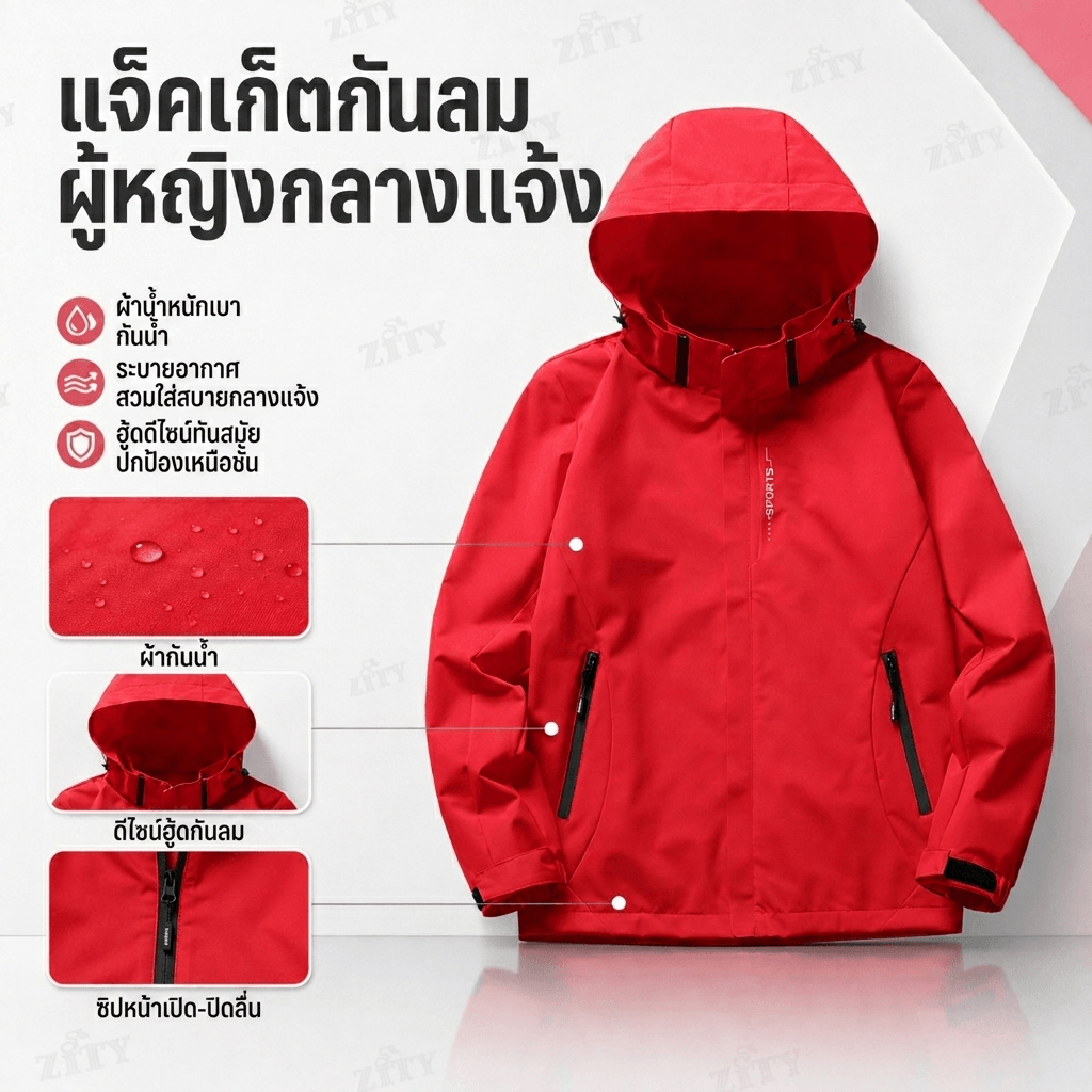 ZITY เสื้อแจ็คเก็ตกันน้ำสำหรับเดินป่าสำหรับผู้ชาย ระบายอากาศได้ดีพร้อมเสื้อมีฮู้ด สวมใส่สบายสำหรับกิจกรรมกลางแจ้ง