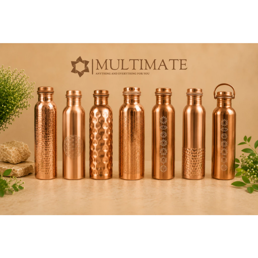ขวดน้ำทองแดงแท้ 100% ลายตอก Pure Copper Hammered Copper Bottle