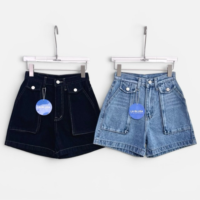 LABLUSA - LBS349 : กางเกงขาสั้นกระเป๋าซองปืนยกกล่อง ผ้าไม่ยืด