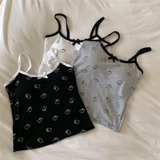 เสื้อแฟชั่นผู้หญิง เสื้อกล้ามสายเดี่ยวฤดูร้อนลายพิมพ์ Kitty มีแผ่นรองอก สไตล์สวยเซ็กซี่เบาๆ ไร้แขน สวมกลางแจ้งได้ขนาดบวก