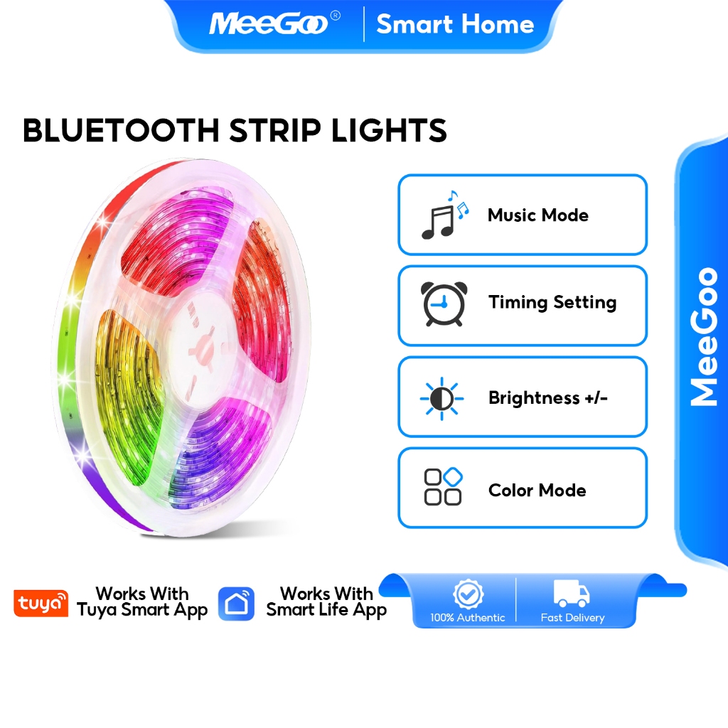 MeeGoo Tuya แถบไฟ LED RGB เปลี่ยนสีผ่าน APP รีโมท แบบเส้น ตกแต่งห้อง ทีวี 5 -20 เมตรติดตั้งง่ายด้วยเทปกาวสองหน้า