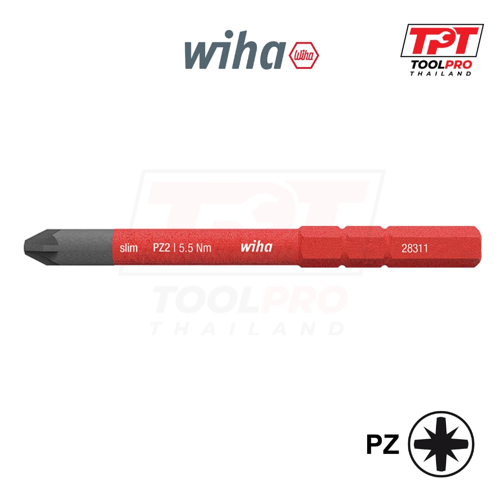 Wiha ดอกไขควง slimBit electric bit VDE, Pozidrive (PZ1 / PZ2 x 75mm)