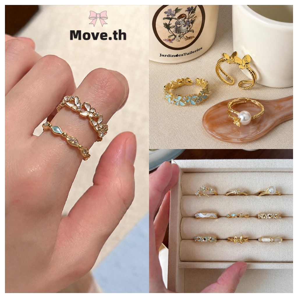ในไทย-พร้อมส่ง✨แหวนดอกไม้ผีเสื้อปรับขนาดได้ สวยงาม เรียบหรู สำหรับผู้หญิง มีเสน่ห์ดึงดูดใจ ทันสมัย-Move
