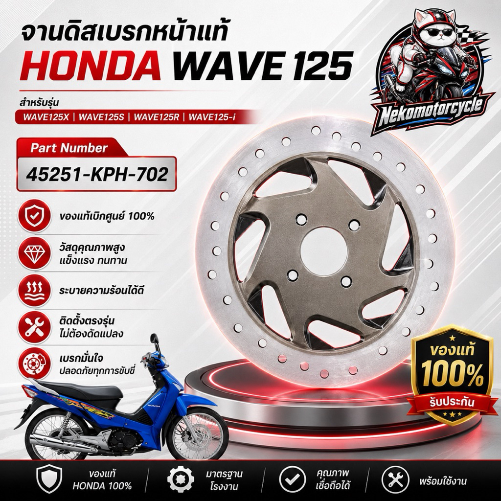 จานดิสเบรคหน้าแท้ HONDA WAVE125X WAVE125S WAVE125R WAVE125-i Part 45251-KPH-702