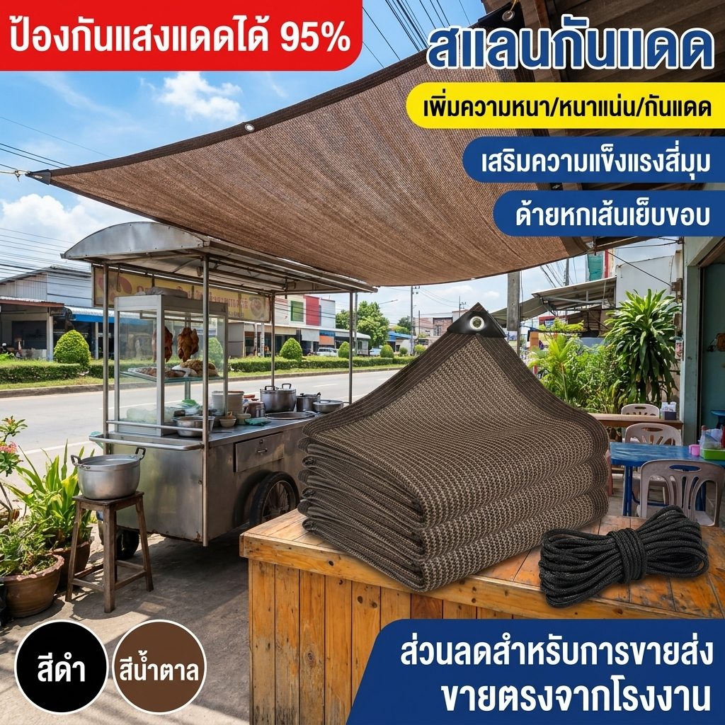 สแลนกันแดด HDPE 95% สีดำ/สีน้ำตาล ตาข่ายบังแดด กันUV ผ้าใบกรองแสง ทนทาน สำหรับบ้าน สวน โรงรถ