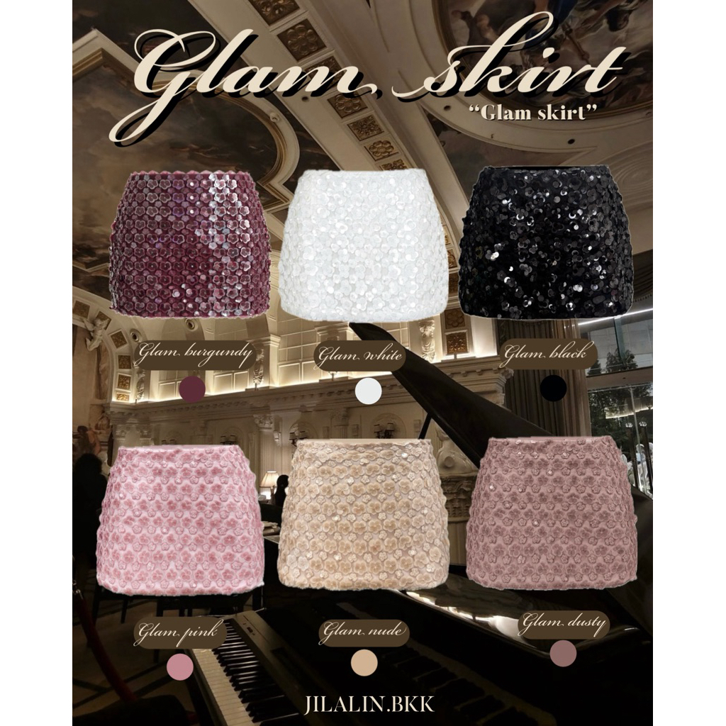 🍾Glam skirt🍾 (พร้อมส่ง) กระโปรงปักเลื่อม3มิติ เอวต่ำ มีซับในกางเกงในตัว (690.-) JILALIN.BKK